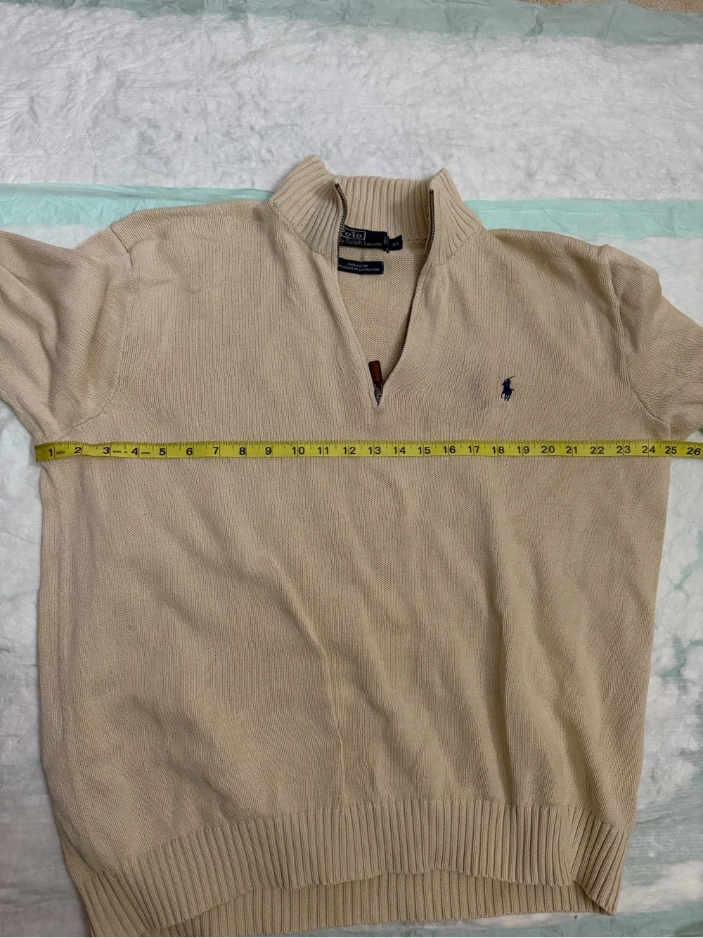 Polo by Ralph Lauren Cream Quarter-Zip Knit Pullover 100% cotton XL mock neck
